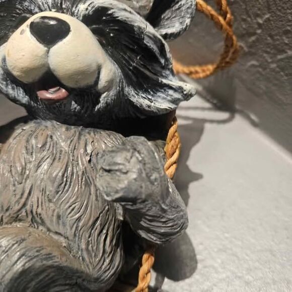 Hanging.Resin Raccoon Sitting in Swing Roman Raccoon Pudgy Pals - Picture 2 of 5